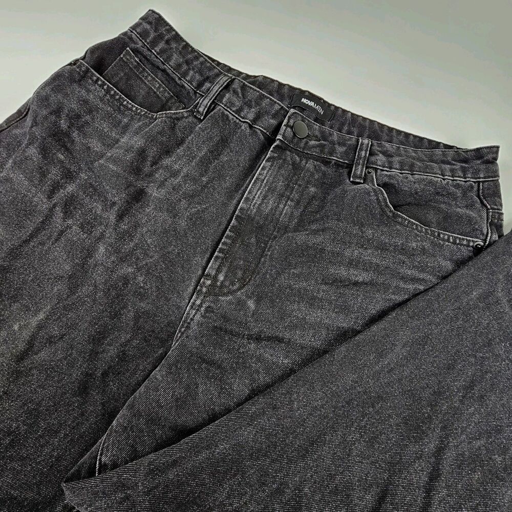 NOVAMEN Jeans Mens 34x30 Black Wash Baggy Wide Leg Streetwear Denim
